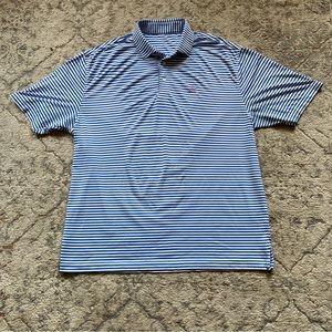 Rhoback Polo Shirt Mens L Blue White Stripe Short Sleeve Dog Stretch Golf Logo